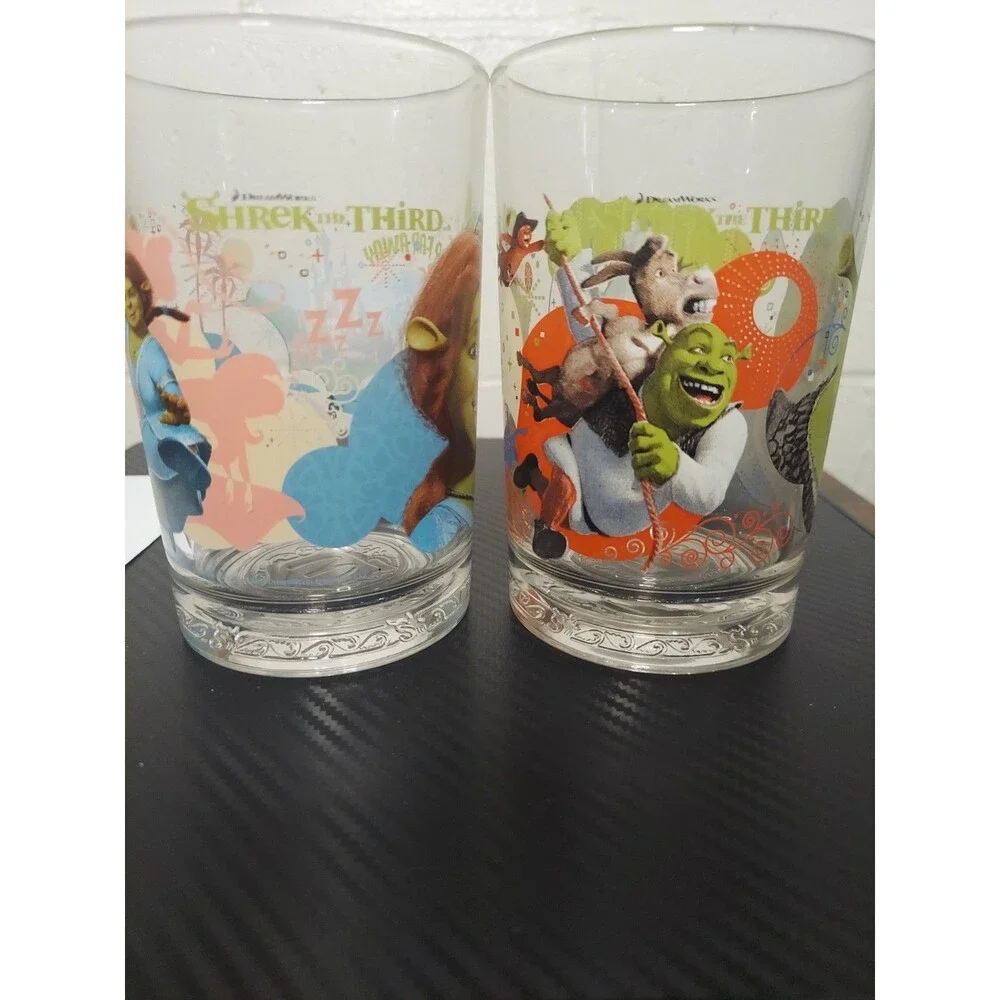 McDonald's Shrek the Third 2007 Glass Collector's Cups Set of 2 Used